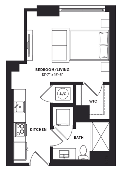 floorplan of a studio apartment at 29 Wyn apartments in Miami, FL